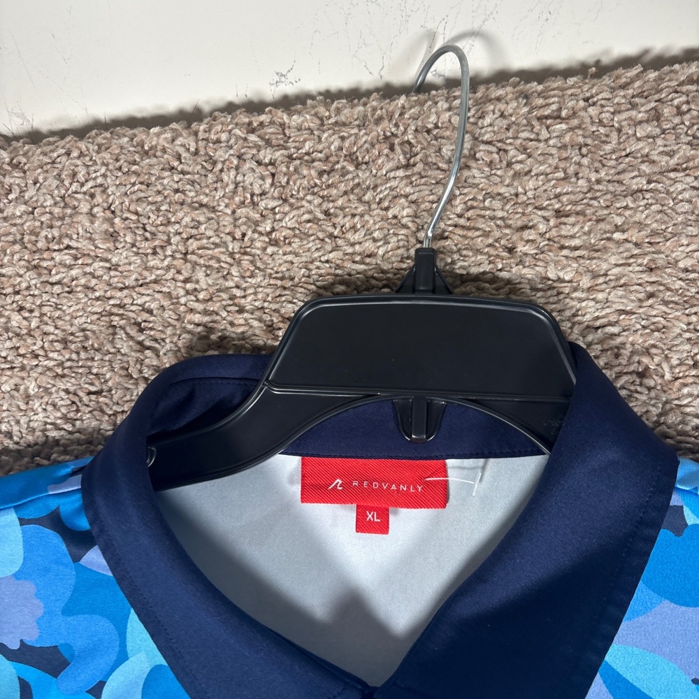 Redvanly Mens XL Blue Abstract Floral Golf Polo Shirt Short Sleeve‎ Stretch - Picture 3 of 9